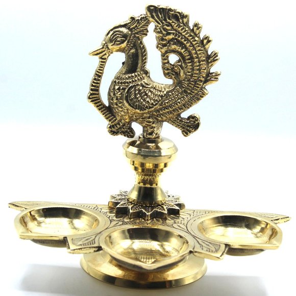 Handmade Solid Brass Peacock Tabletop 3 Tealight Candle holder Centerpiece Decor - Picture 1 of 12